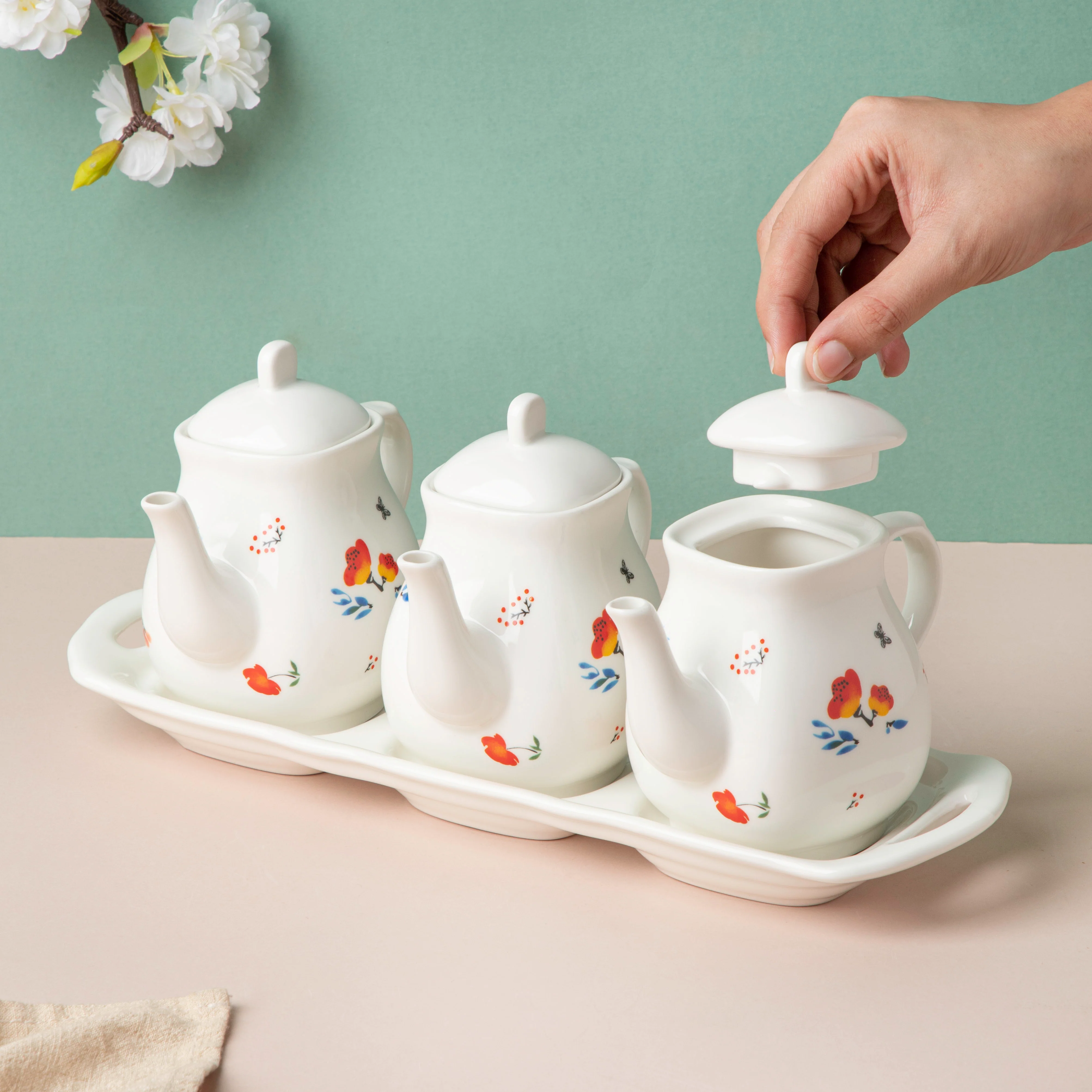 Floral Condiment Kettle Set Of 3 - Image 4