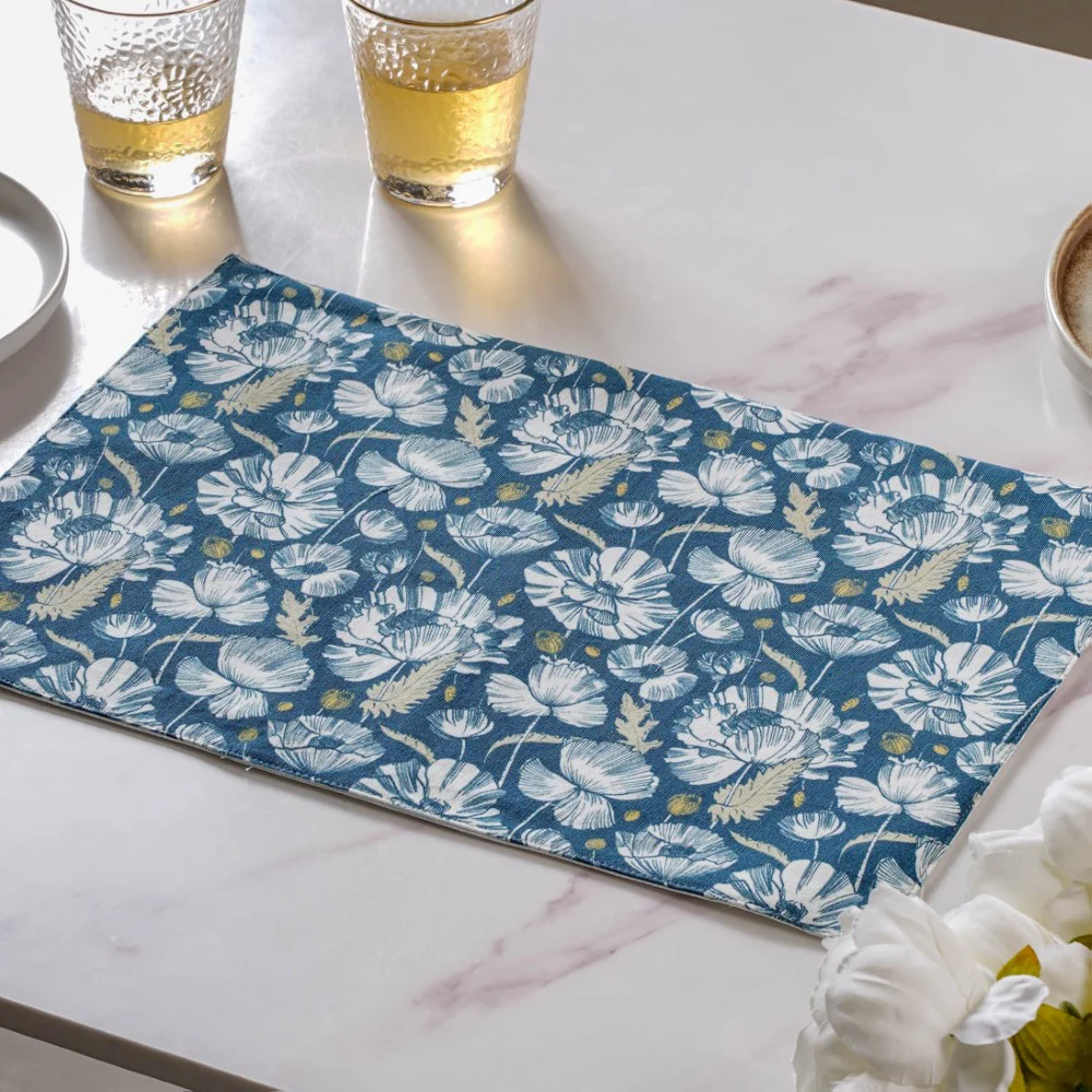 Floral Dining Cotton Printed Table Mat Royal Blue Set Of 2 - Image 10