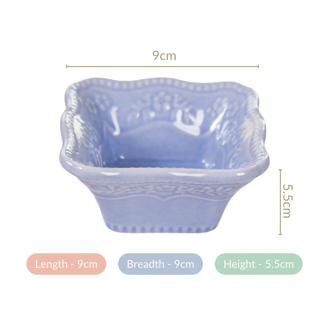 Floral Embossed Small Square Dip Bowl Set Of 6 Lavender 60ml - Image 6