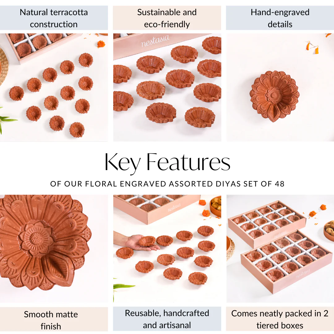 Floral Engraved Assorted Diyas Set Of 48 - Image 5