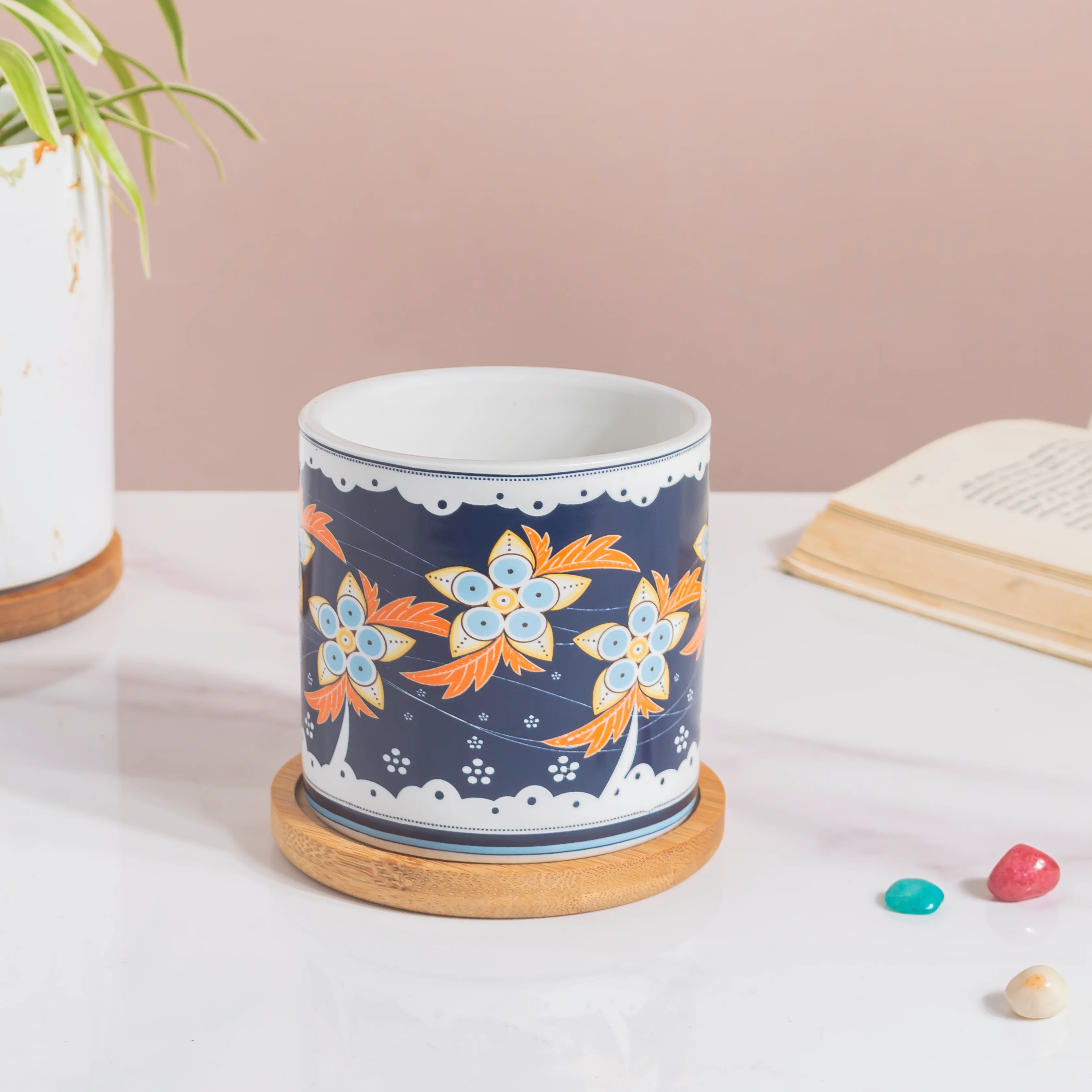 Floral Fantasy Ceramic Planter With Coaster Set Of 4 - Image 10