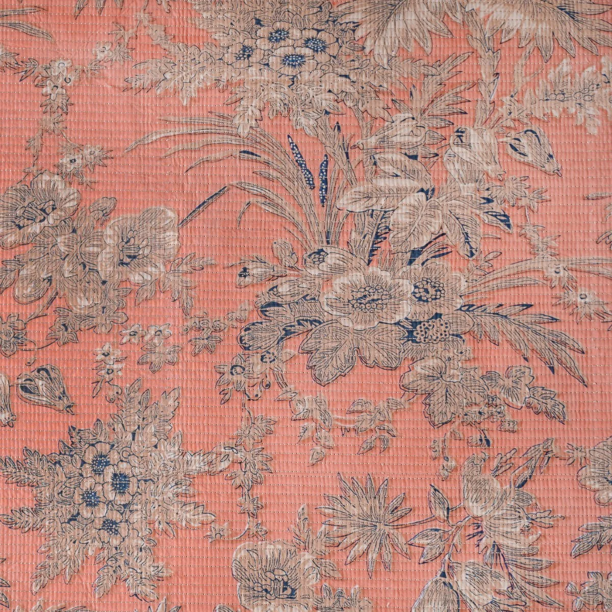 Floral Quilted Cotton King Size Bed Cover Peach Pink 102x93 Inch - Image 2