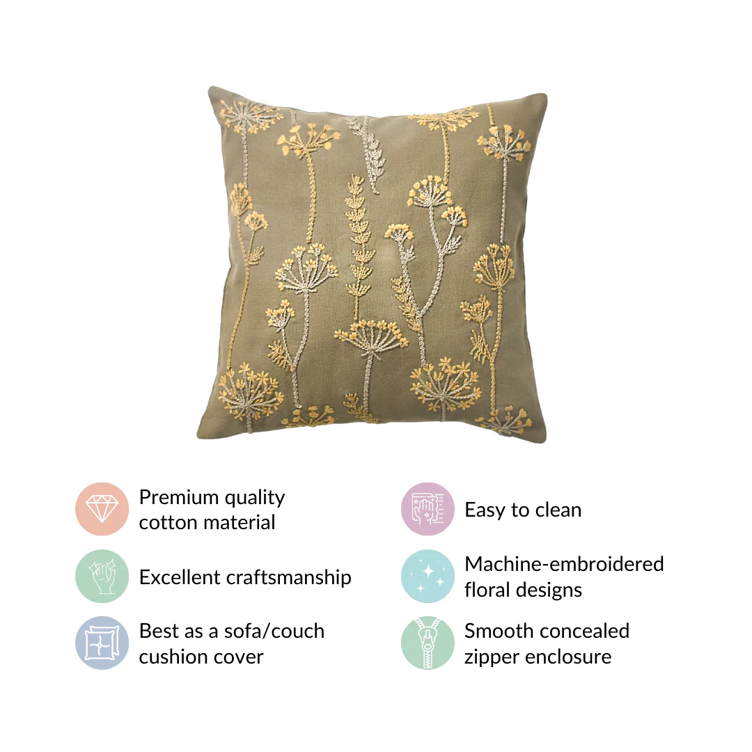 Flower Embroidered Couch Cushion Cover 16x16 Inch - Image 4