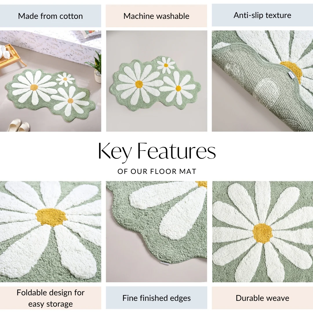Flower Power Anti Slip Cotton Floor Mat 105x53cm - Image 3