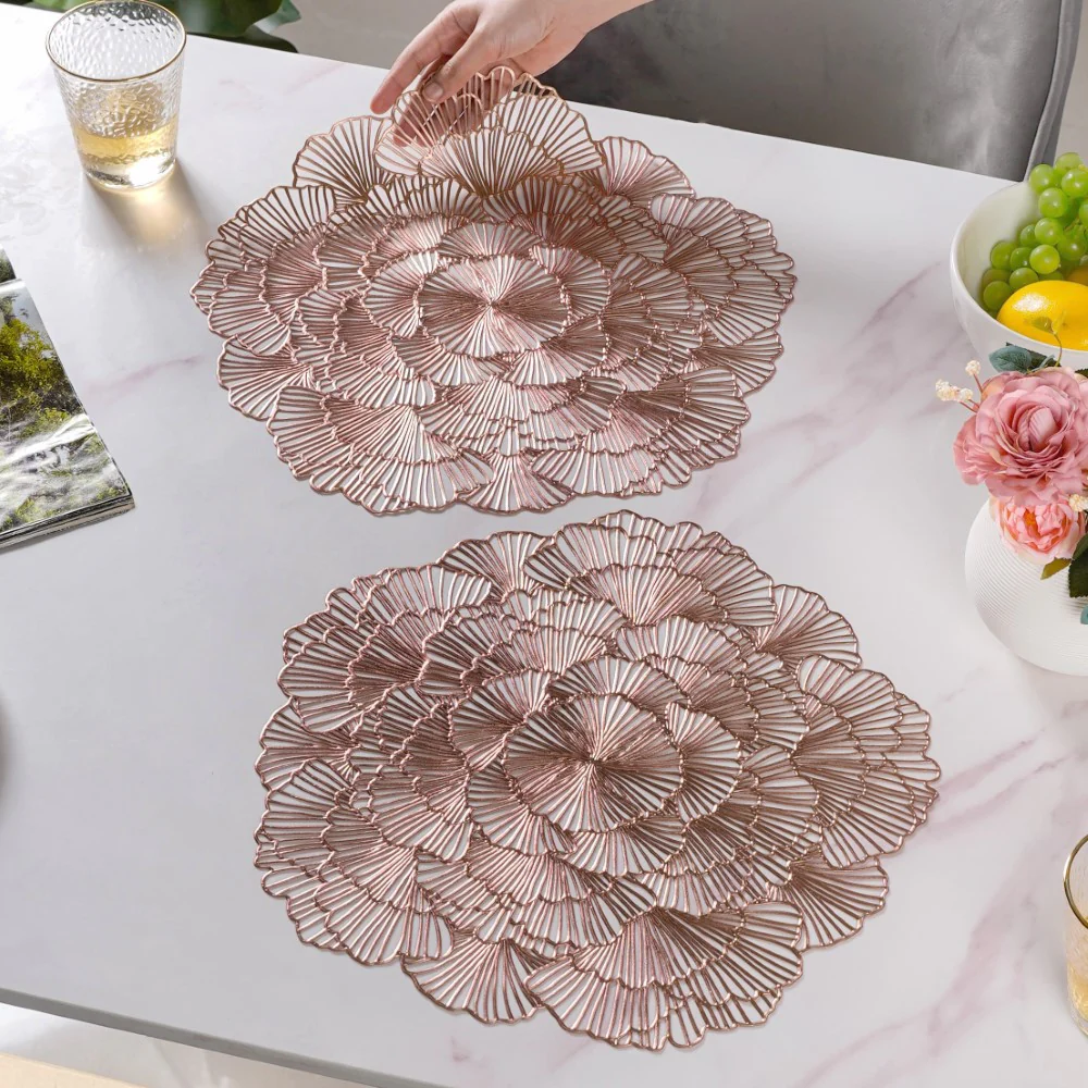 Flower Table Mat Rose Gold Set Of 6 15 Inch - Image 3