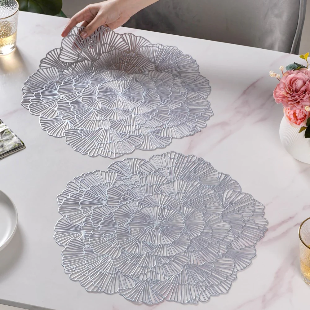 Flower Table Mat Silver Set Of 6 15 Inch - Image 2