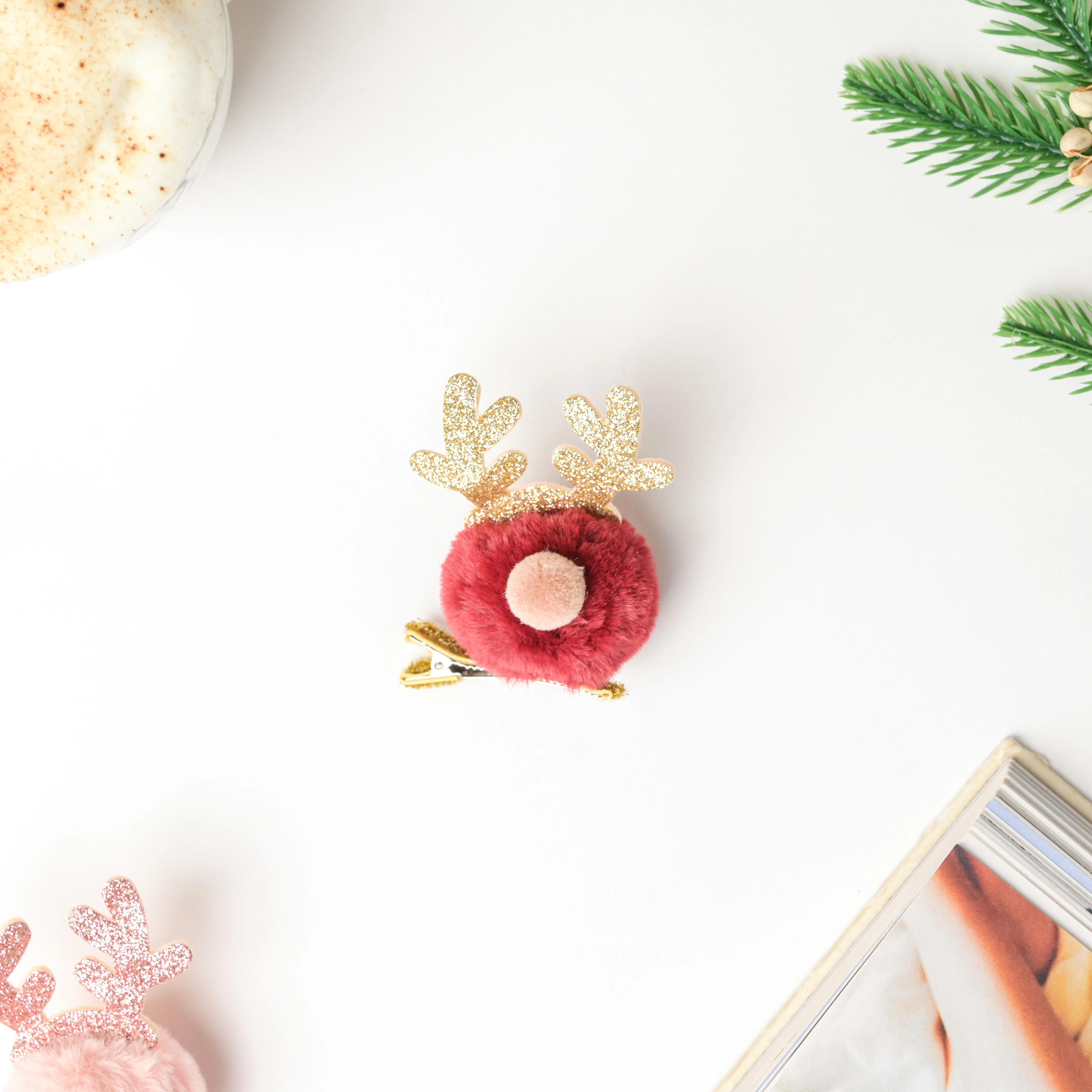 Fluffy Reindeer Hairpin Red - Image 4
