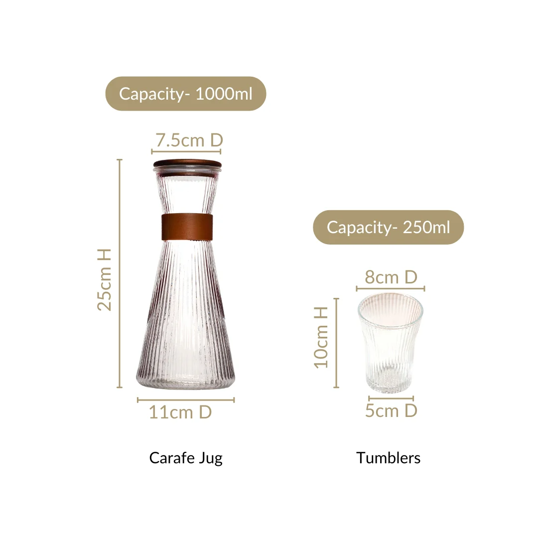 Fluted Glass Carafe Jug With 2 Tumblers - Image 4
