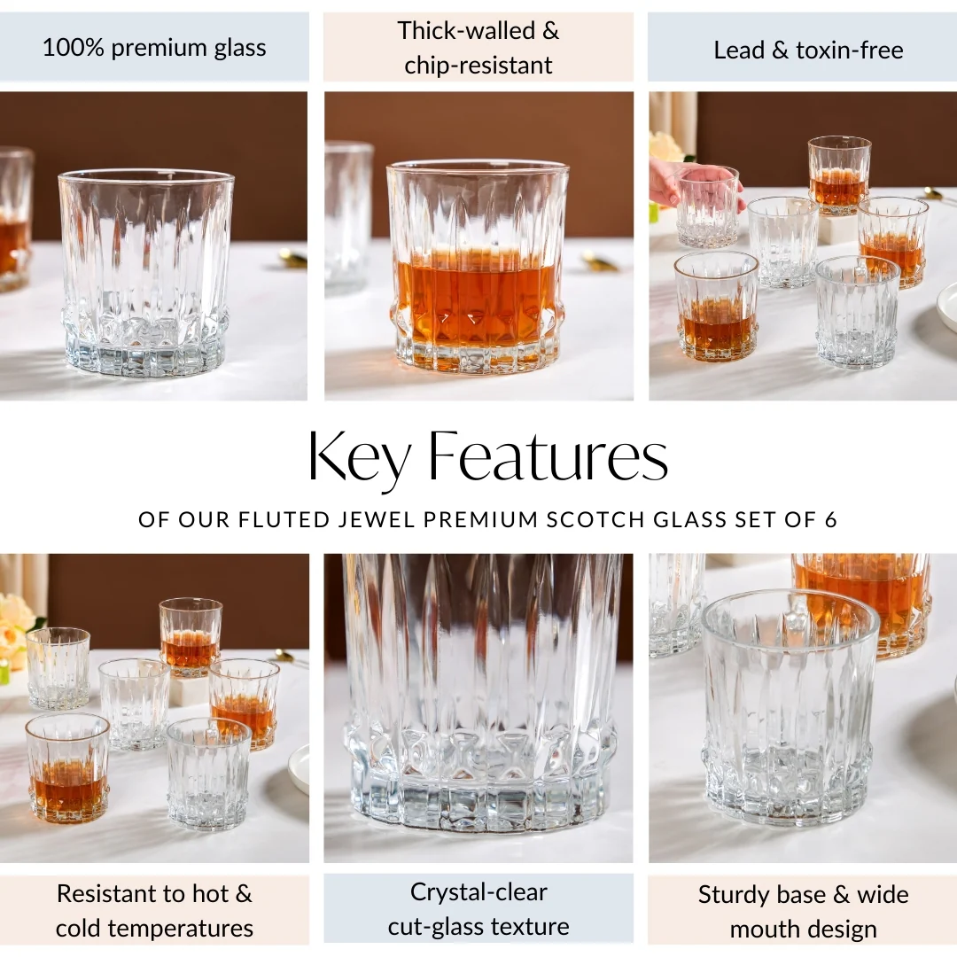 Fluted Jewel Premium Scotch Glass Large Set Of 6 310ml - Image 6
