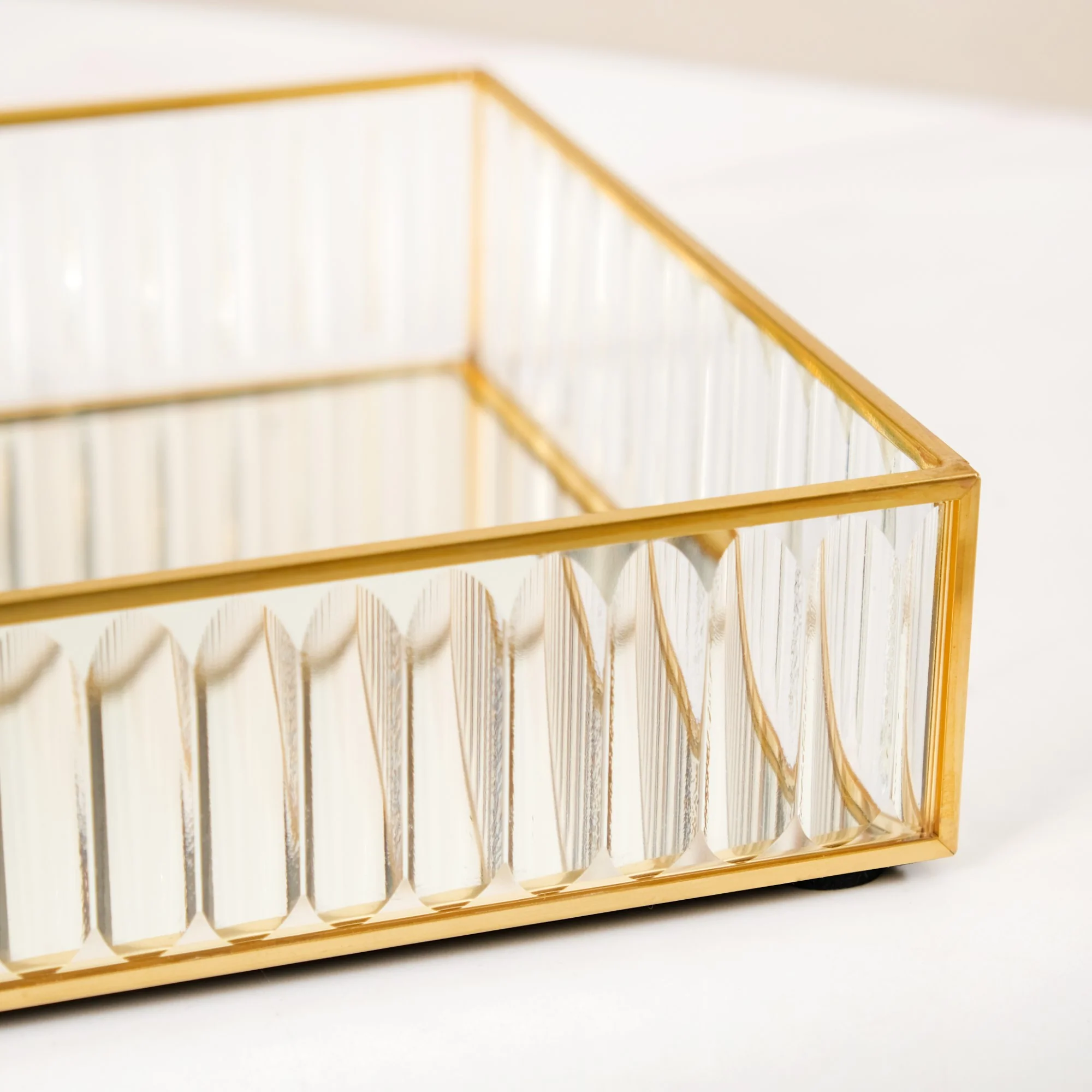 Fluted Mirror Glass Vanity Tray Large - Image 7