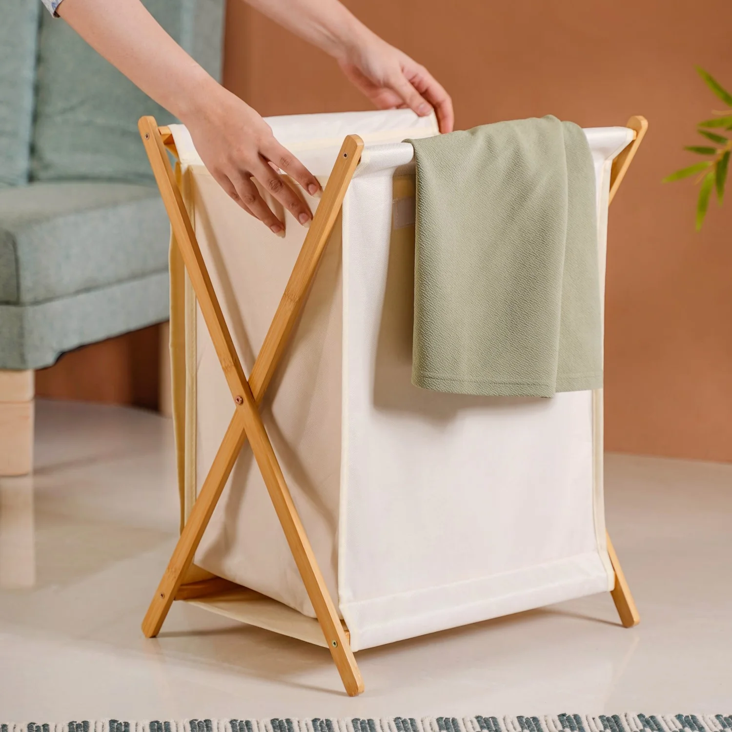 Foldable Bamboo Laundry Basket Off White - Image 2