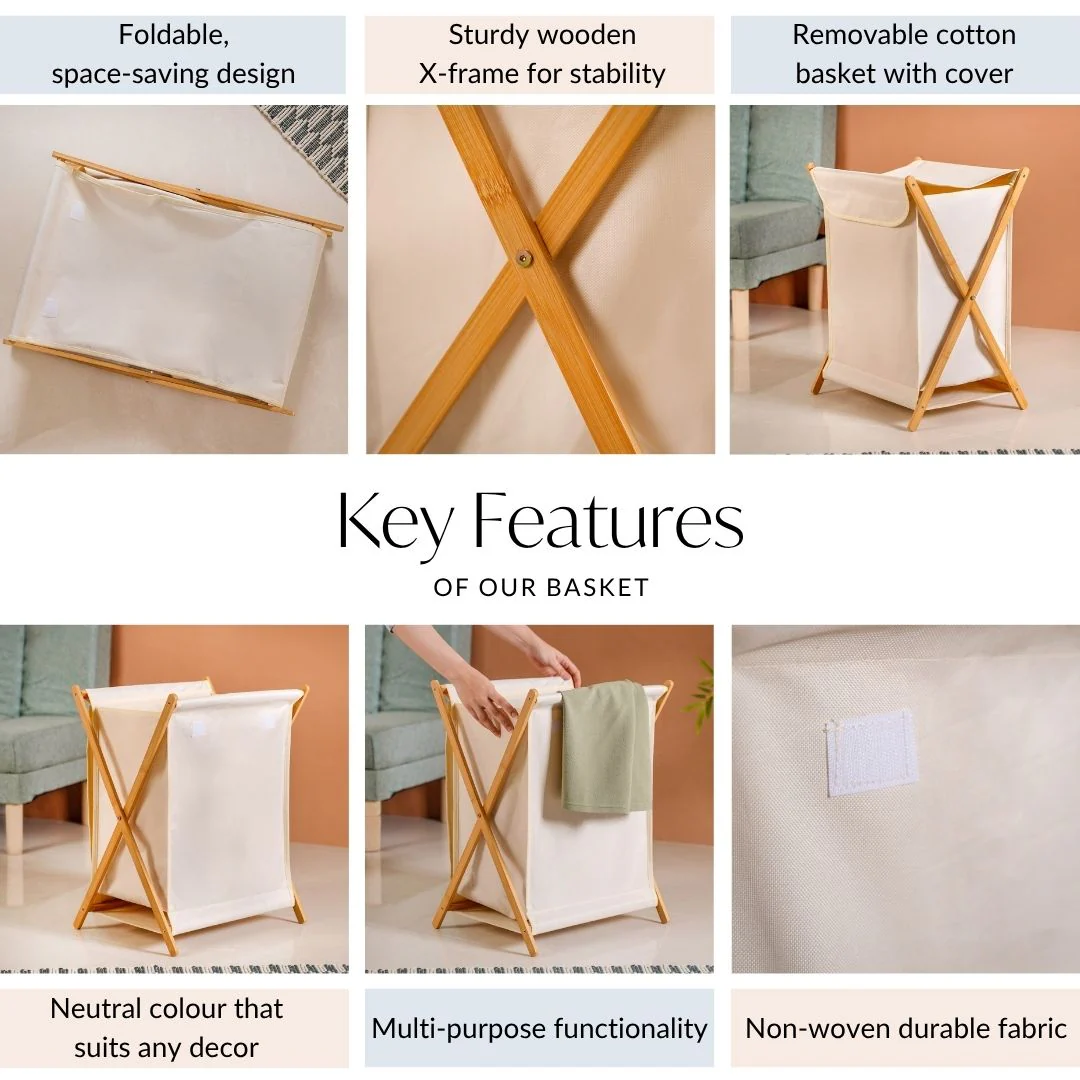 Foldable Bamboo Laundry Basket Off White - Image 4