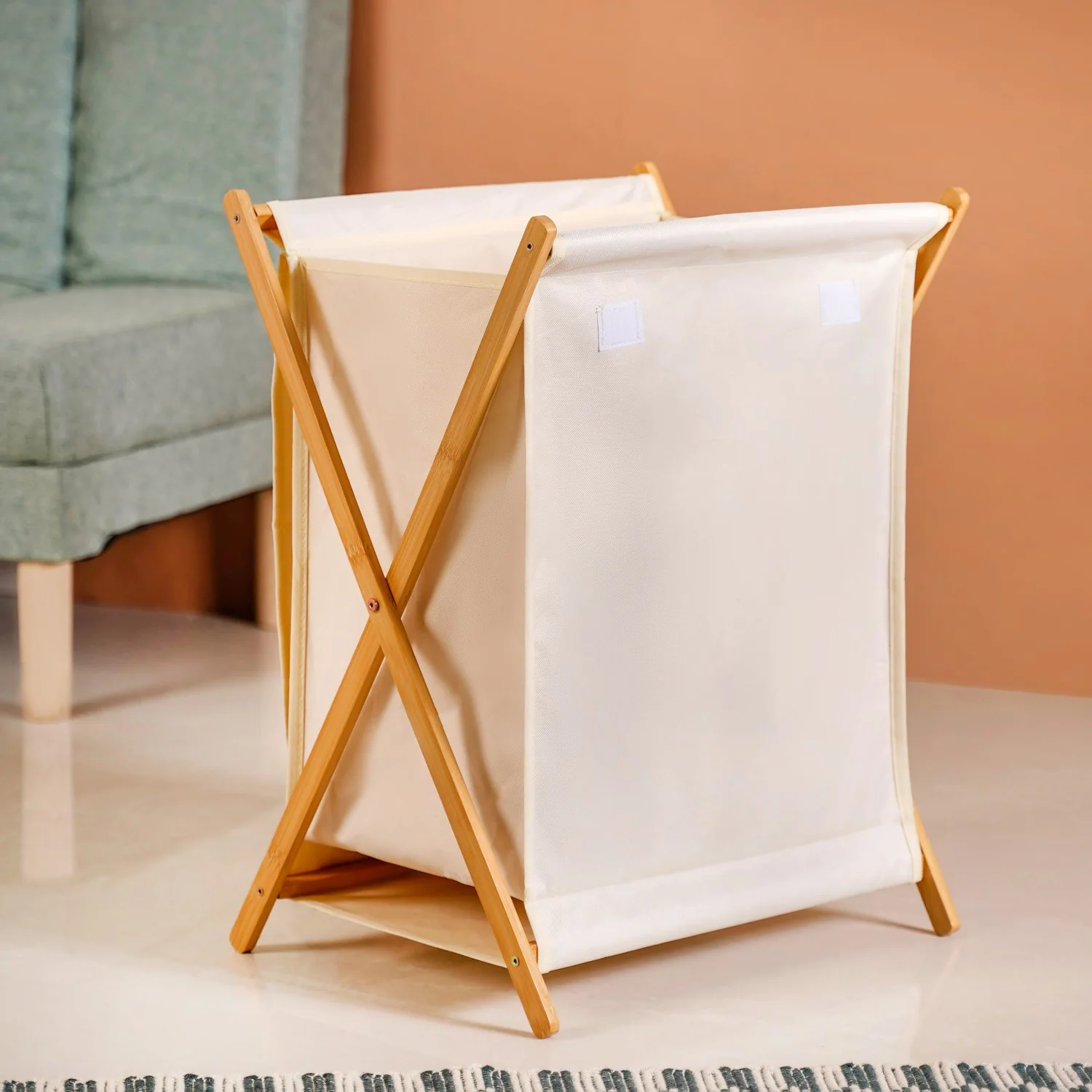 Foldable Bamboo Laundry Basket Off White - Image 7