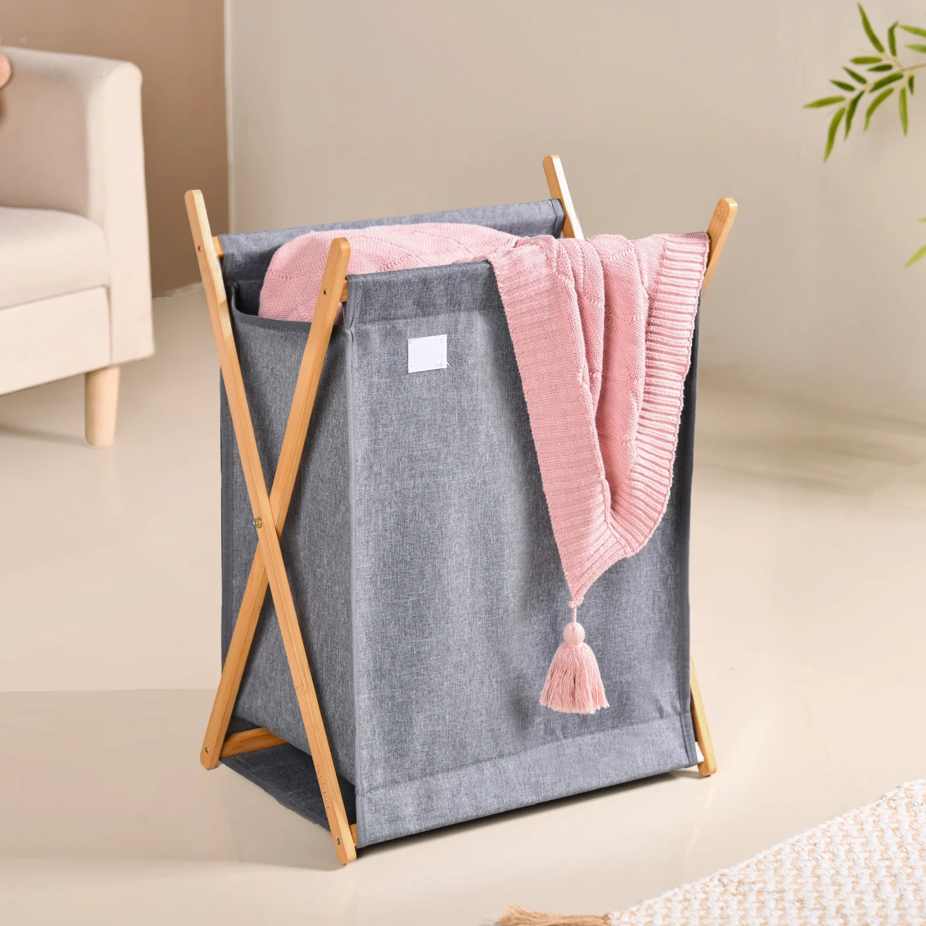 Foldable Cloth Laundry Basket Grey - Image 3