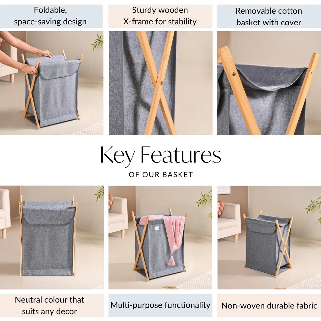 Foldable Cloth Laundry Basket Grey - Image 5