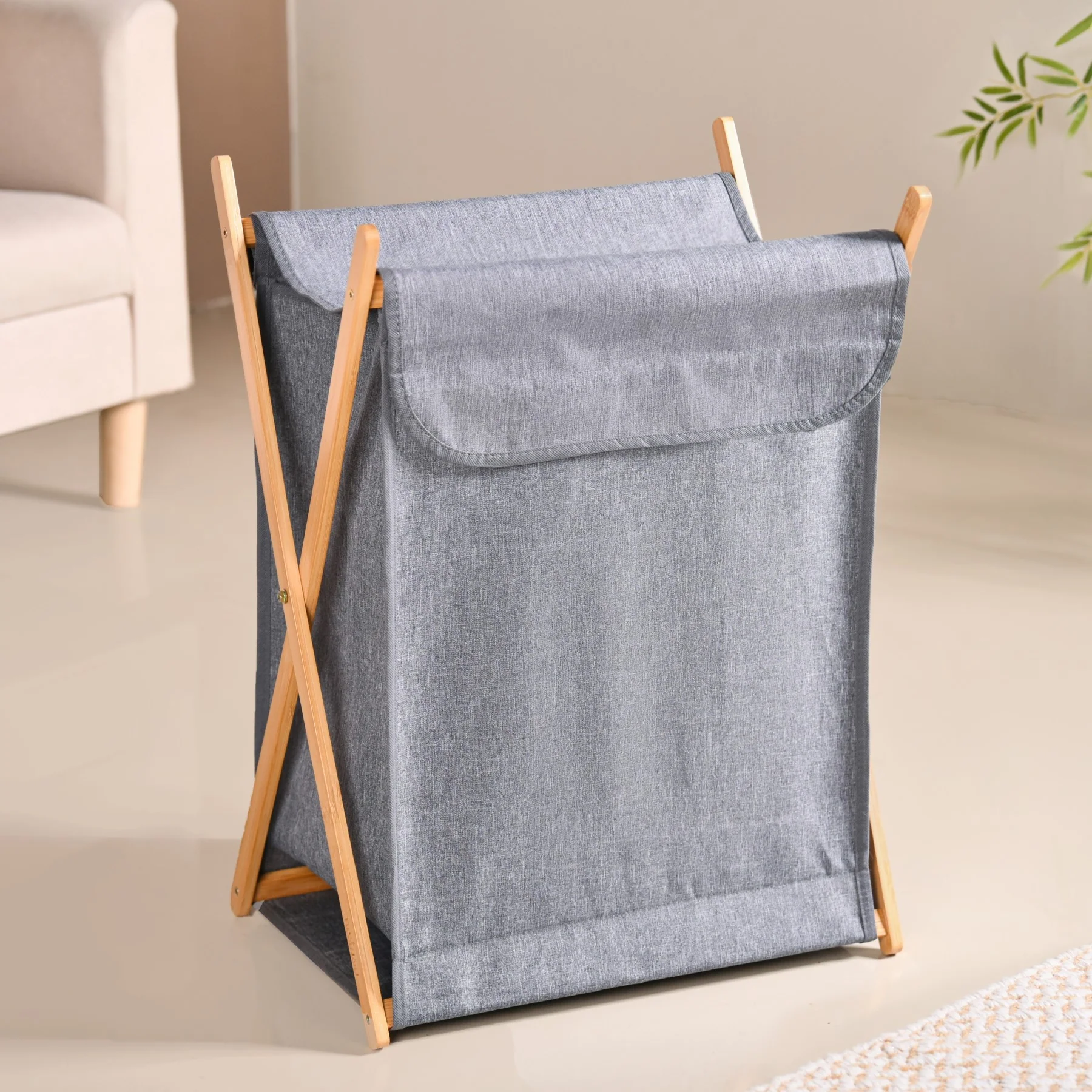 Foldable Cloth Laundry Basket Grey - Image 9