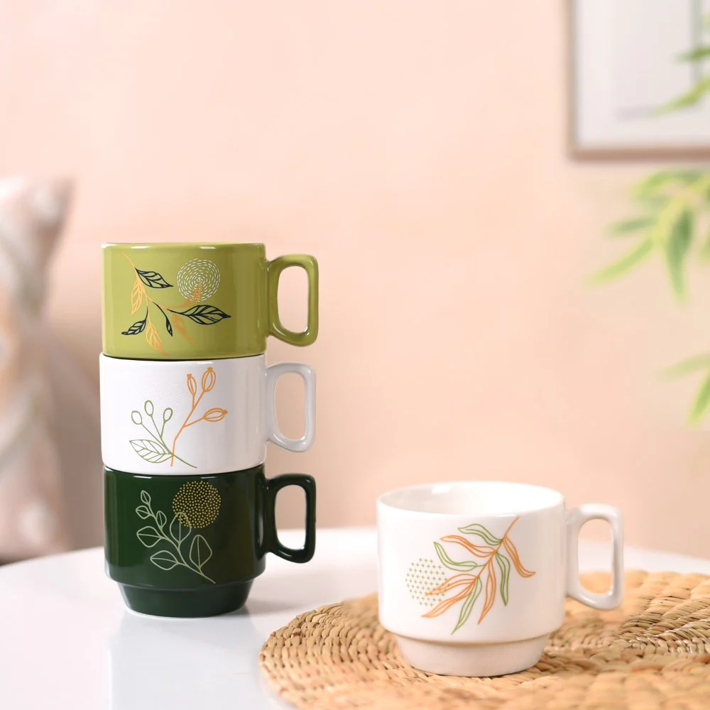 Foliage Stackable Ceramic Coffee Cup Set Of 4 250ml - Image 2
