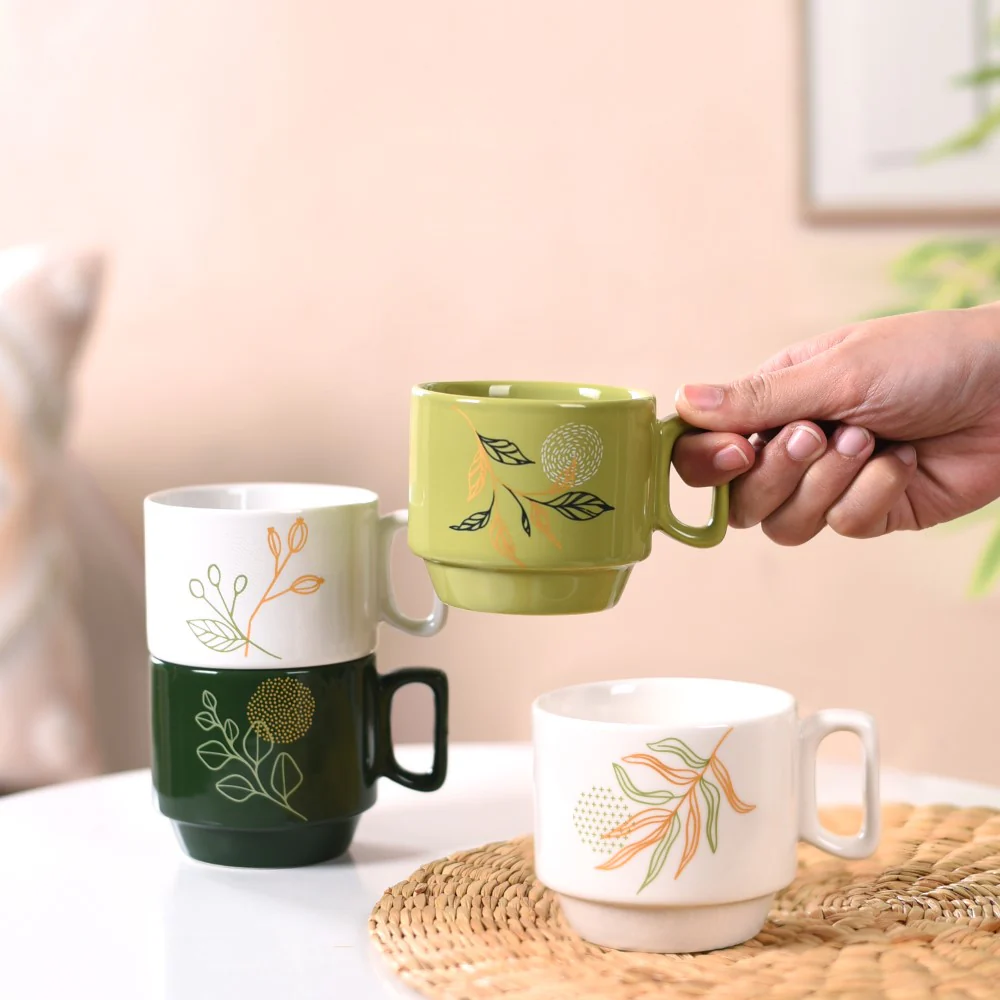 Foliage Stackable Ceramic Coffee Cup Set Of 4 250ml - Image 3