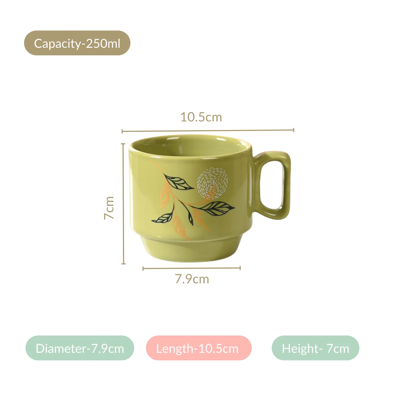 Foliage Stackable Ceramic Coffee Cup Set Of 4 250ml - Image 4