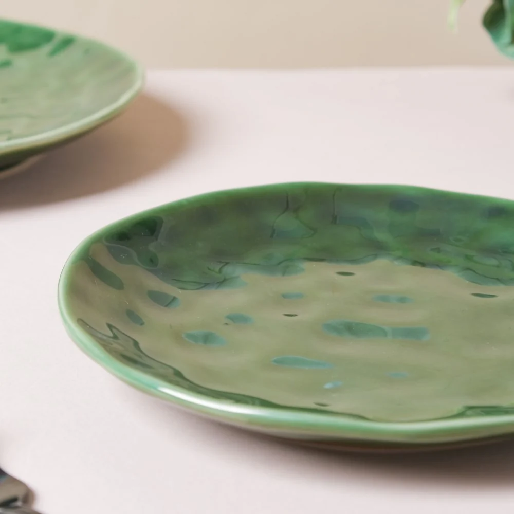 Forest Green Gloss Ceramic Snack Plate 8 Inch - Image 6