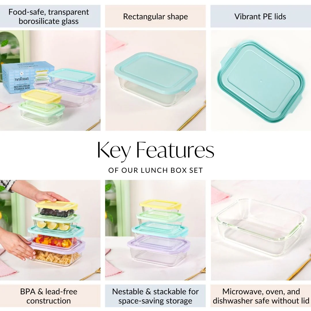 Freshlock Meal Prep Rectangular Storage Box Set Of 4 S 370ml M 600ml L 1000ml XL 1500ml - Image 5