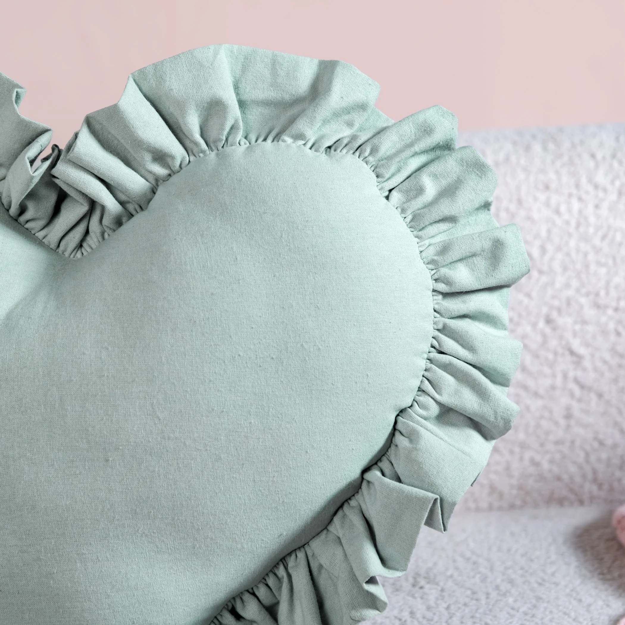 Frilly Heart Cotton Cushion Mint Green 43x38cm - Image 5