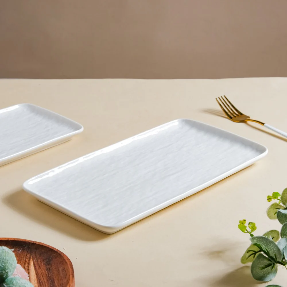 Frore Textured Rectangle Long Platter White Large 11.5 Inch - Image 3