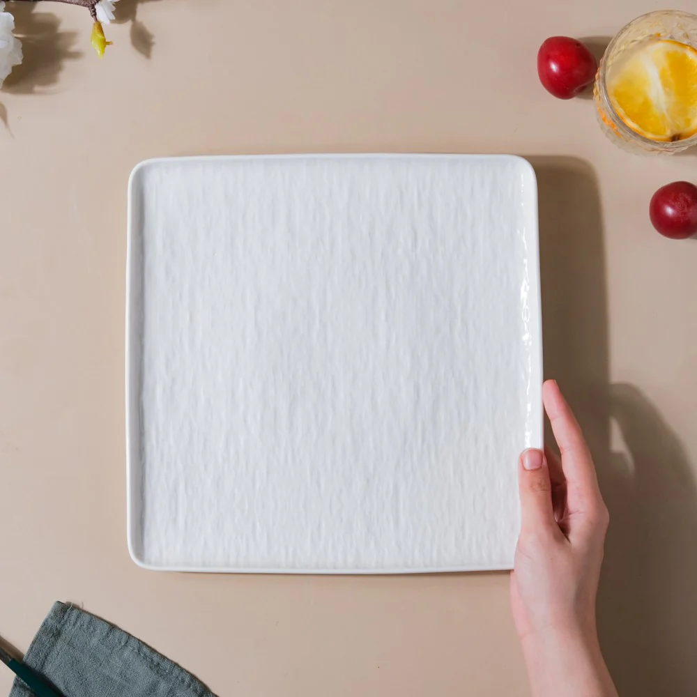 Frore Textured Square Ceramic Dinner Plate White 9.5 Inch - Image 2