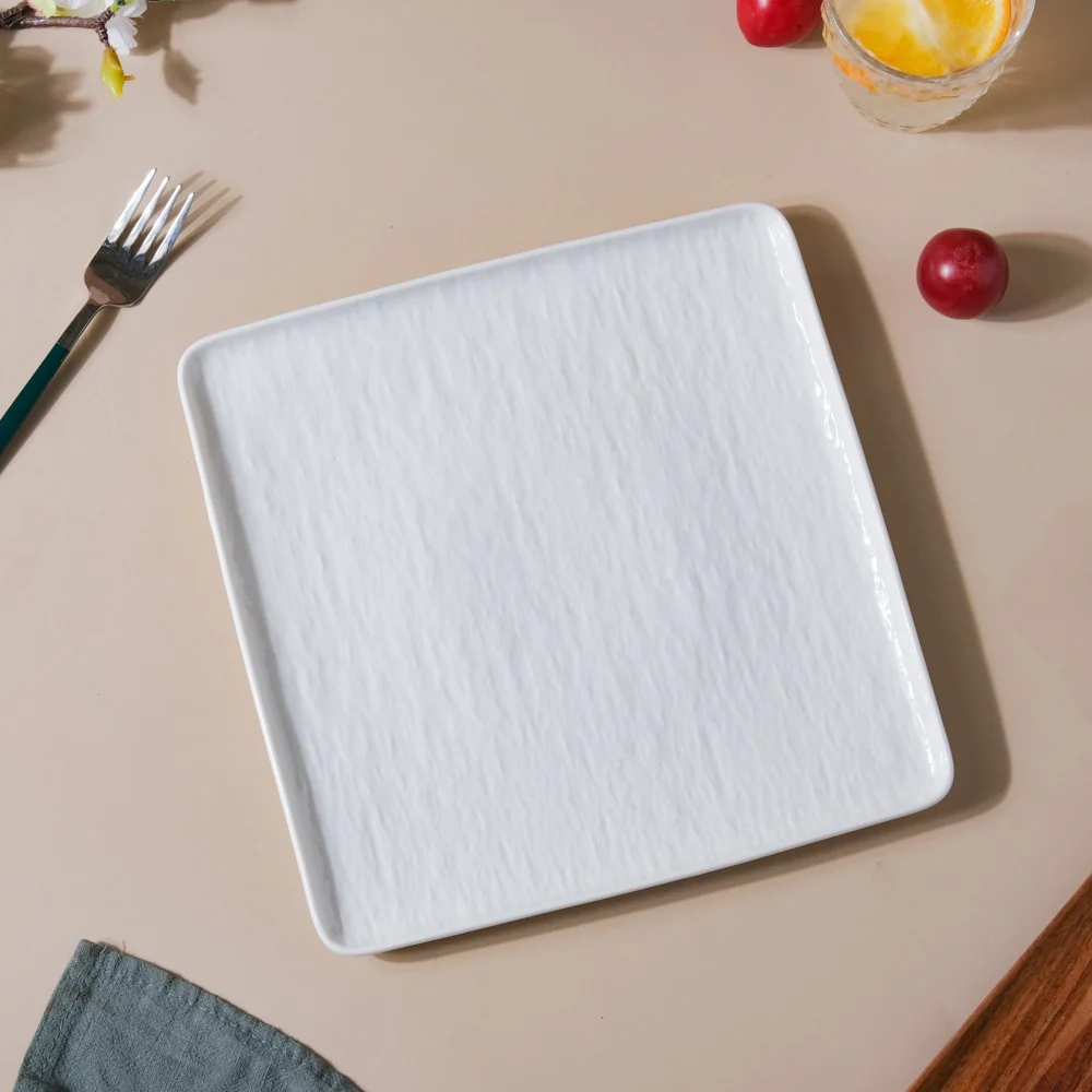 Frore Textured Square Ceramic Dinner Plate White 9.5 Inch - Image 9