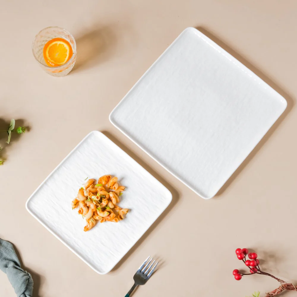 Frore Textured Square Ceramic Snack Plate White 8 Inch - Image 9