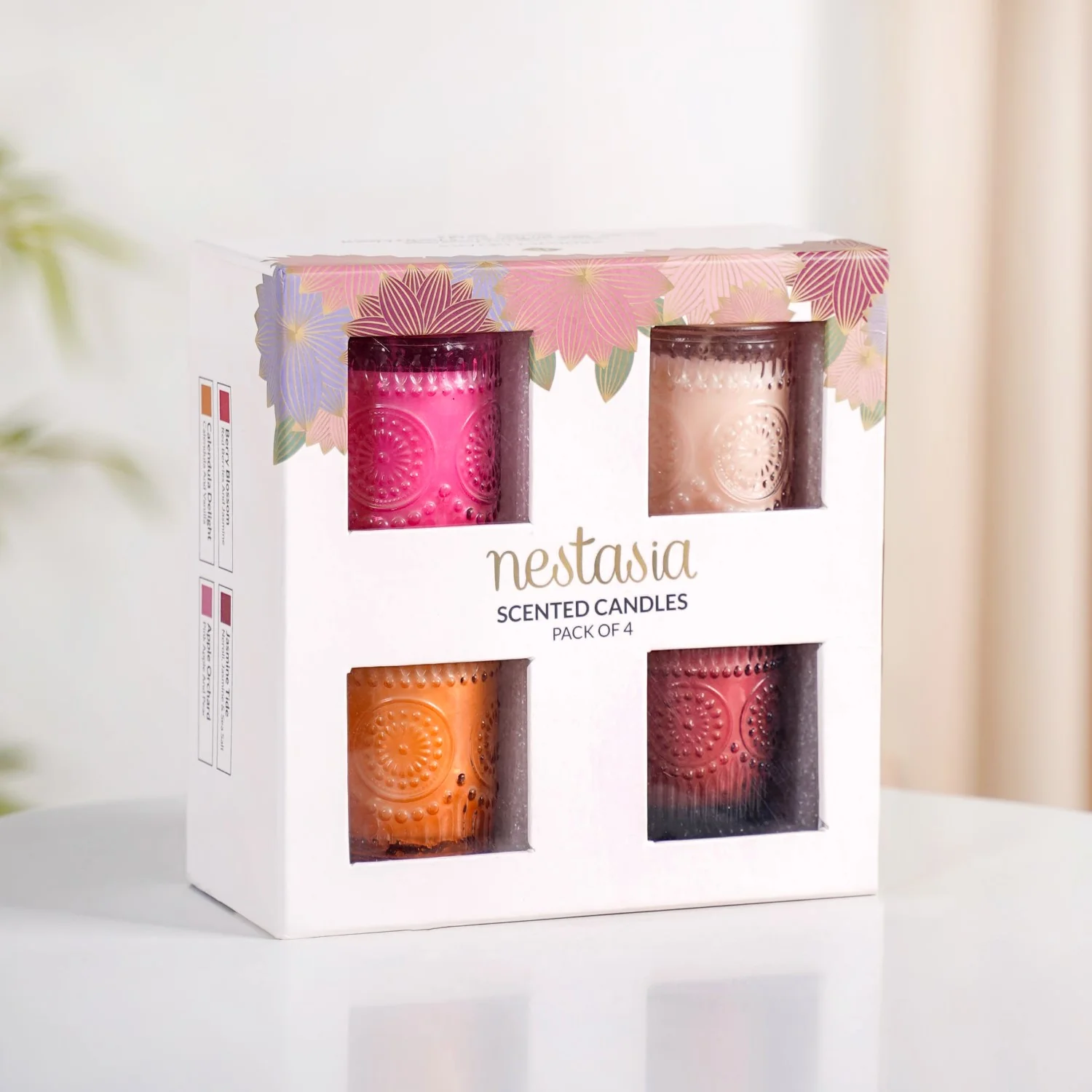 Fruity Florals Scented Candle Jars Set Of 4 With Gift Box - Image 2