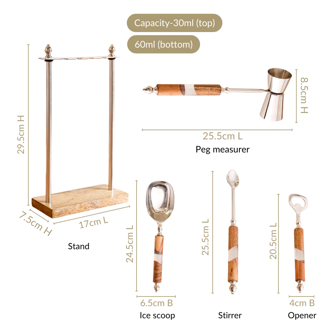 Fusion Wood Resin SS Bar Tool Set Of 4 With Stand - Image 5