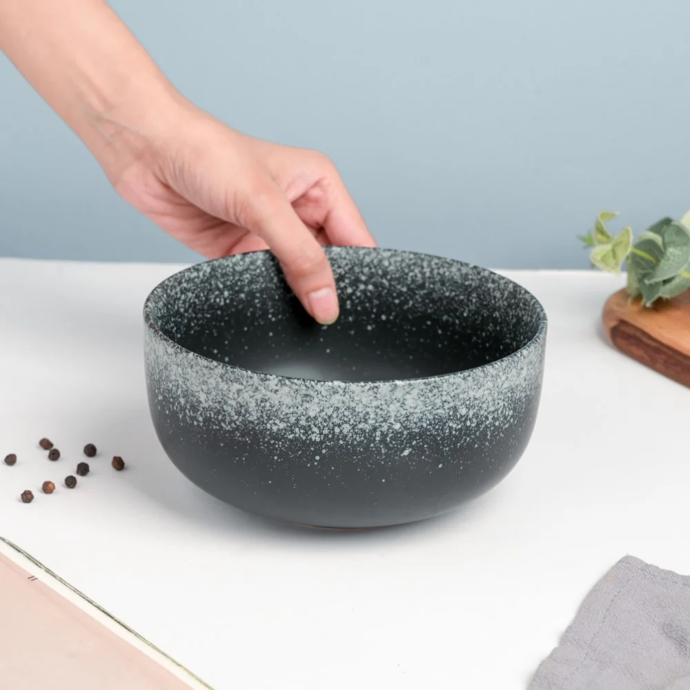 Galaxy Stone Pottery Curry Bowl Black White 500 ml - Image 2