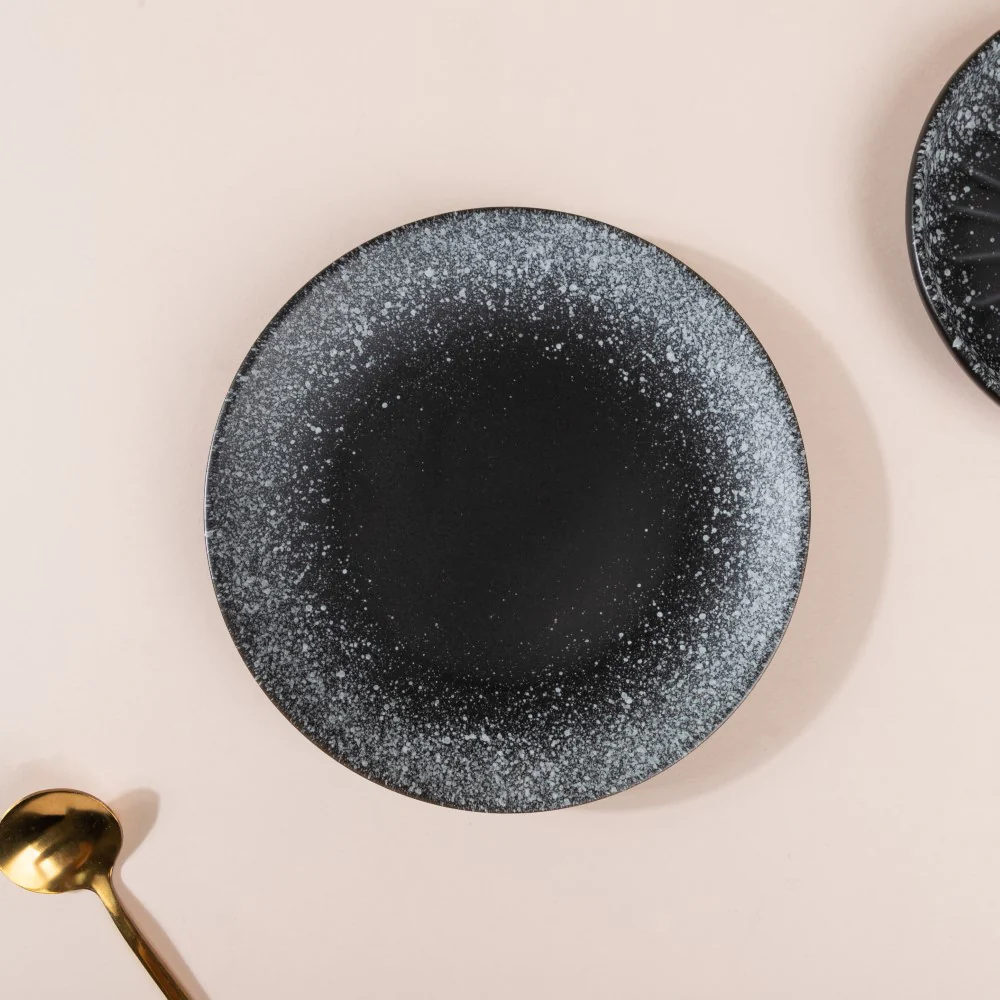 Galaxy Stone Pottery Dessert Plate Black White 6 Inch - Image 6
