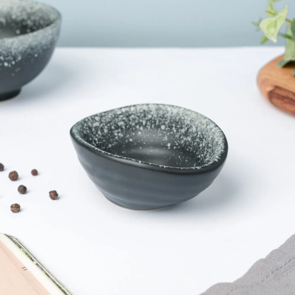 Galaxy Stone Pottery Dip Bowl Charcoal Black 50ml - Image 4