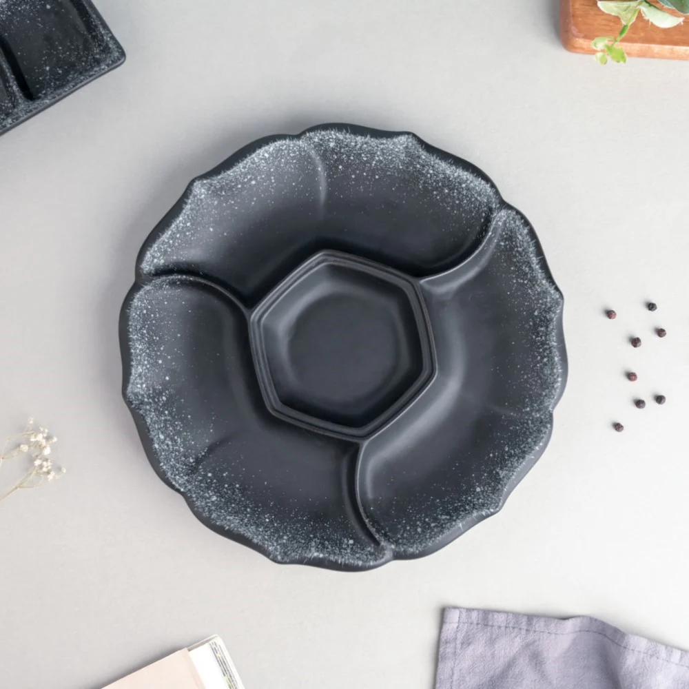 Galaxy Stone Pottery Section Party Platter Matte Black - Image 5