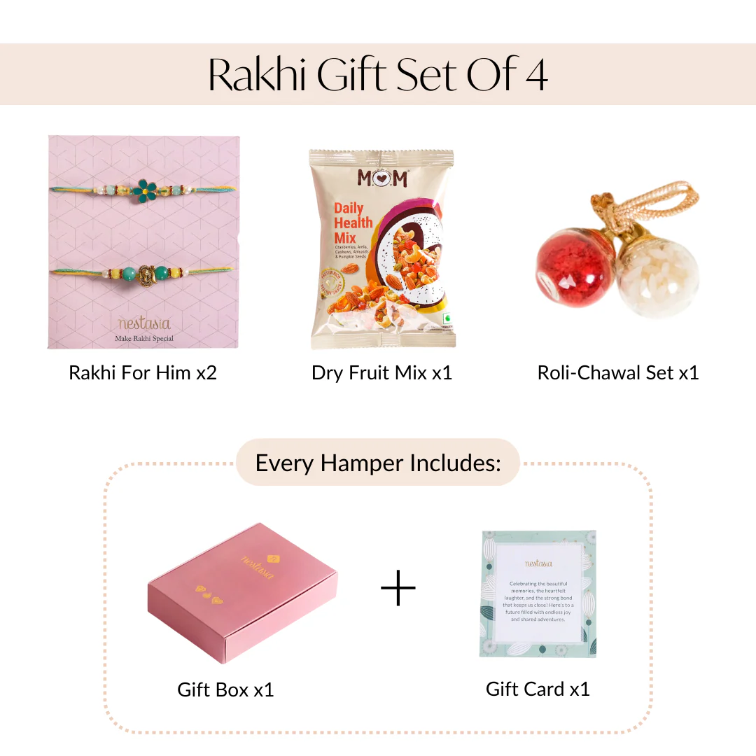 Ganesh Flower Rakhi Set Of 4 With Gift Box Dry Fruits And Card - Image 6
