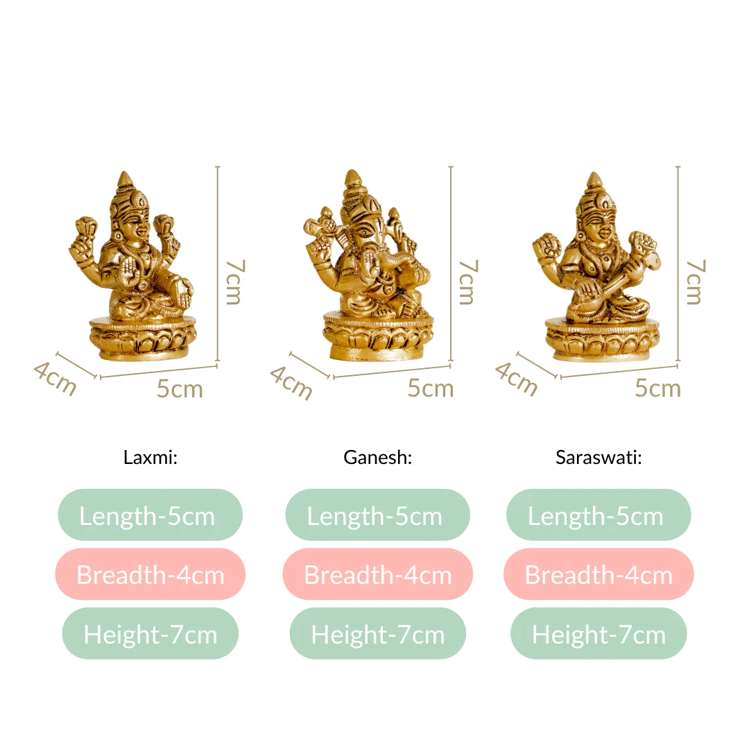 Ganesh Laxmi Saraswati Brass Puja Idol Set Of 3 7cm - Image 4