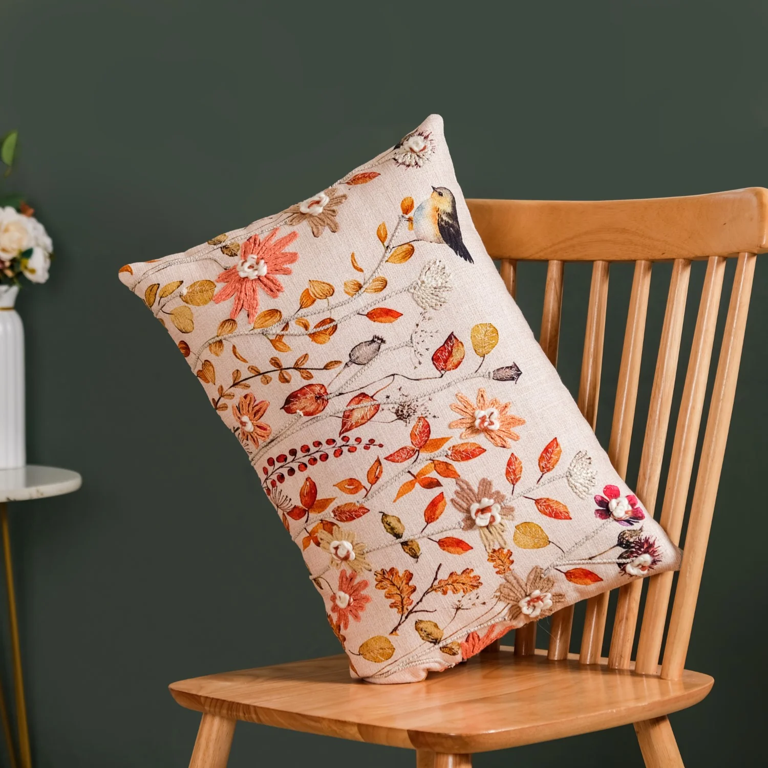Garden Glory Embroidered Cushion Cover For Home Decor 20x14 Inch - Image 2