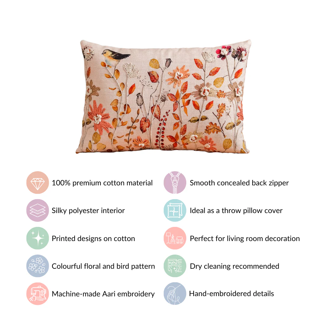Garden Glory Embroidered Cushion Cover For Home Decor 20x14 Inch - Image 4