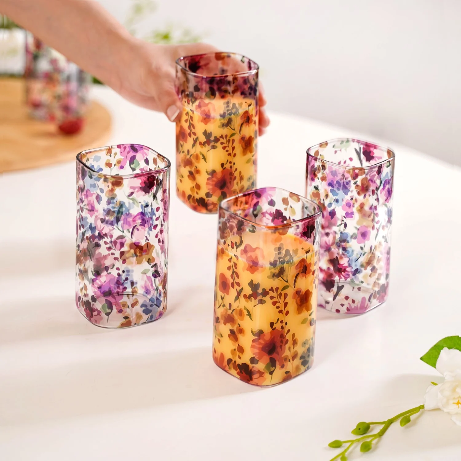 Garden Rose Printed Glass Tumbler Set Of 4 340ml - Image 2