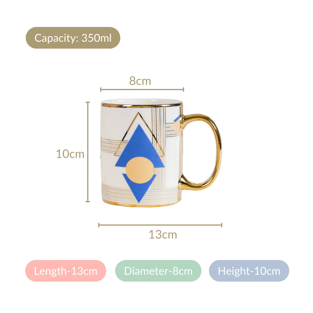 Geometric Chic Ceramic Tea Cup Set of 6 350ml - Image 5