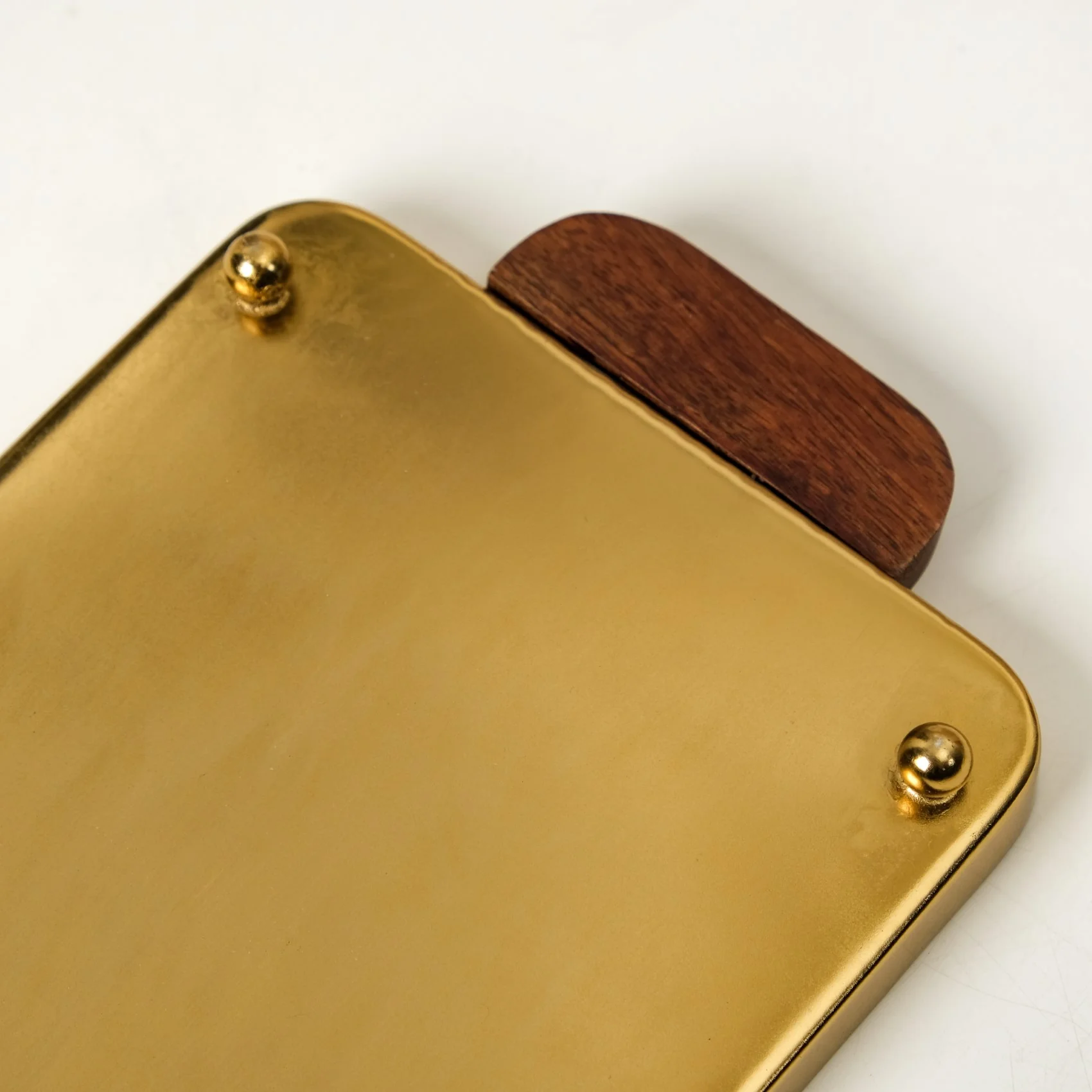 Geometric Embossed Rectangle Metal Tray With Wooden Handles - Image 8