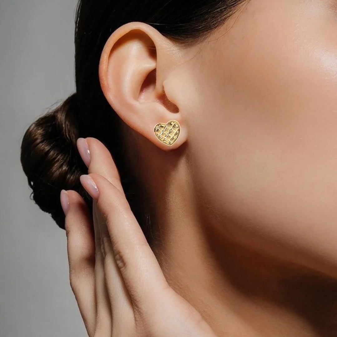 Geometric Gold Metal Heart Studs - Image 2