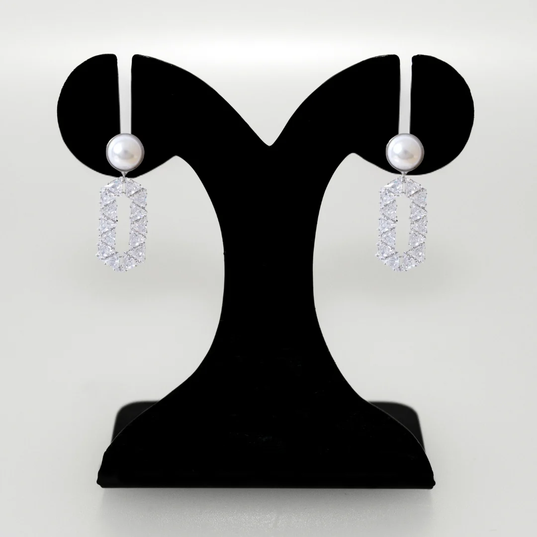 Geometric Silver Pearl Hexa Dangler - Image 6