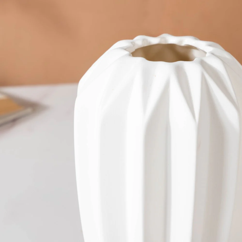 Geometric Textured Ceramic Vase White Small - Image 6