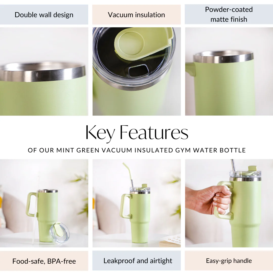 Glacio Insulated Water Bottle Tumbler With Handle Seafoam Green 850ml - Image 7