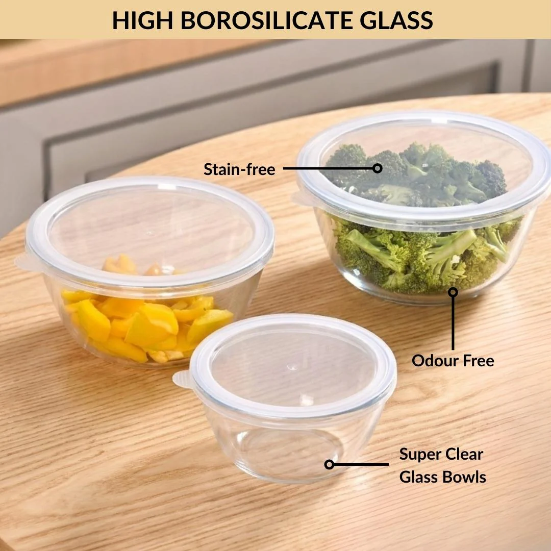 Glass Bowl With Lid Set of 3 Microwave Oven Safe - Image 5