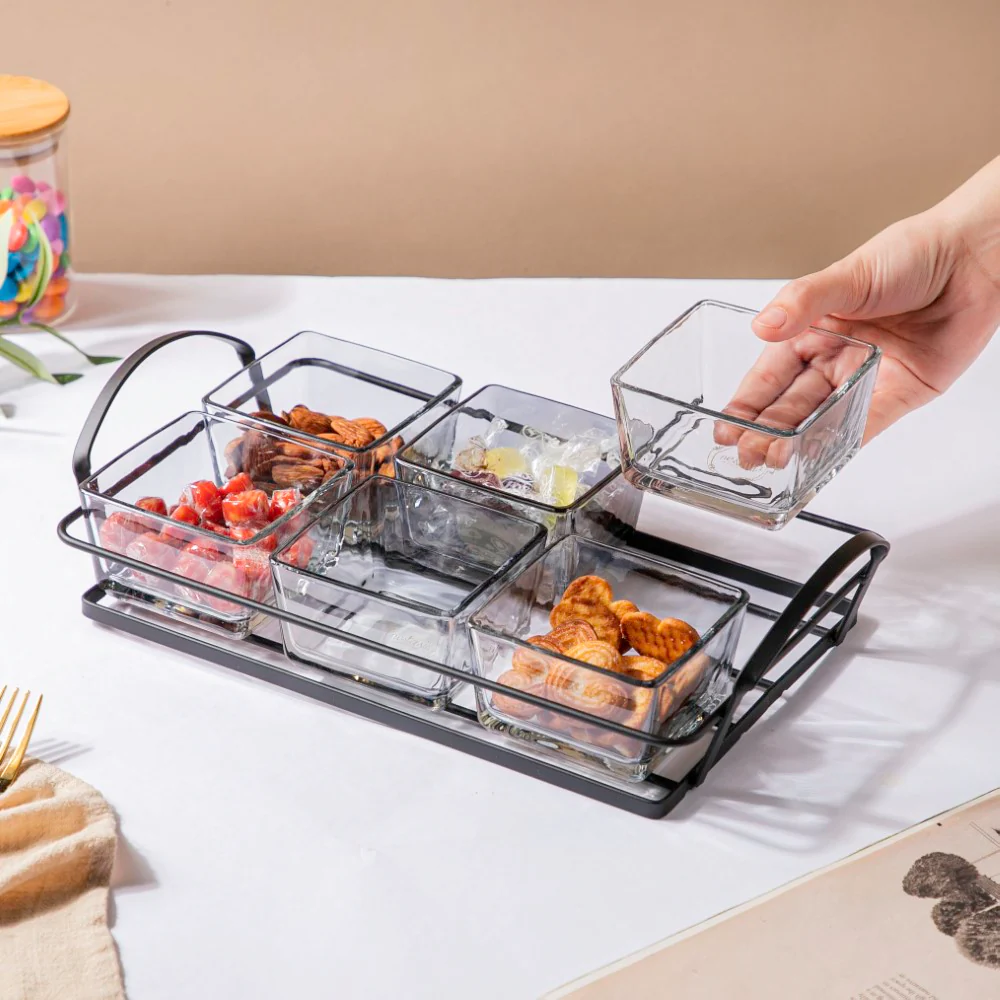 Glass Bowl With Metal Tray Set Of 7 200ml - Image 5