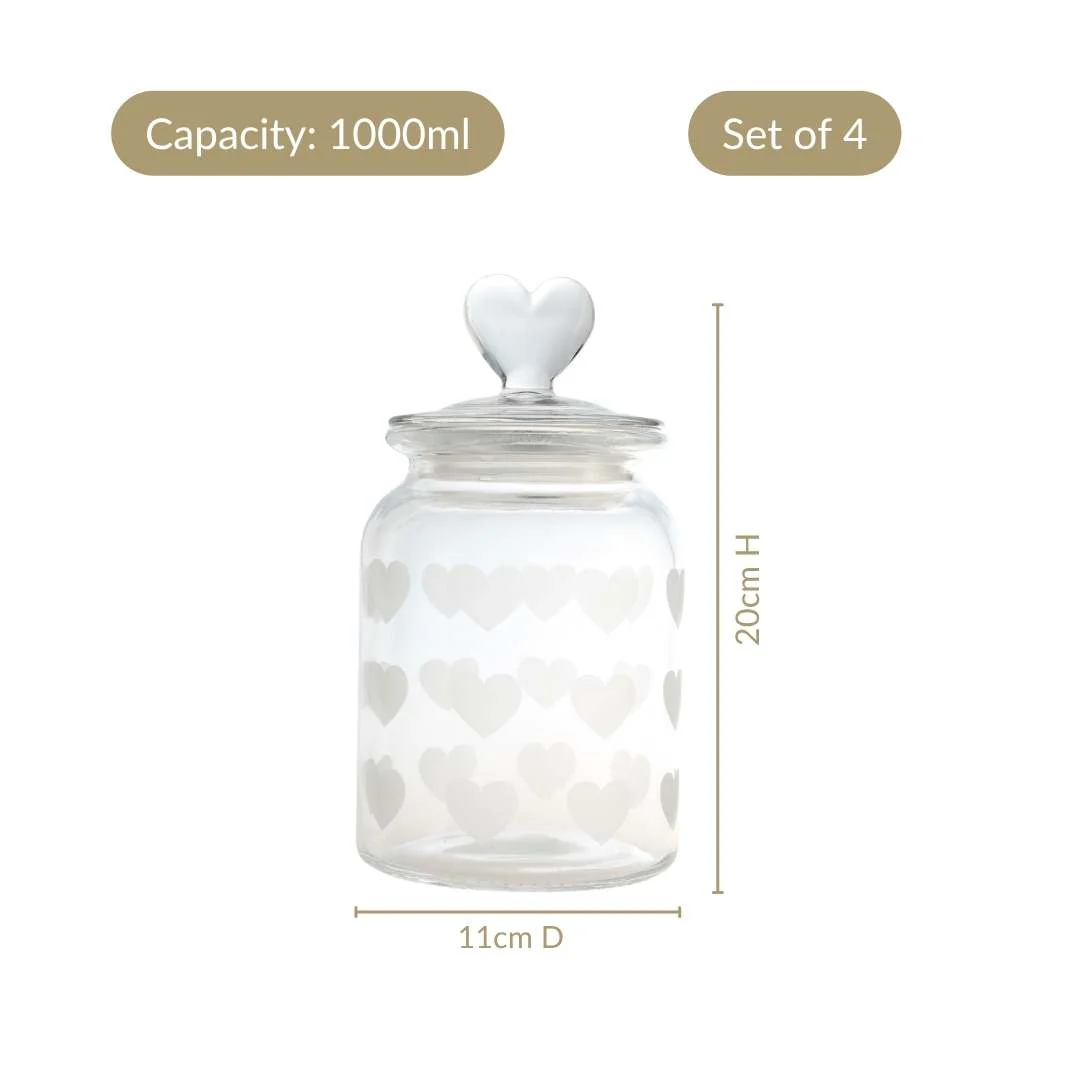 Glass Heart Knob Jar Set Of 4 1000ml - Image 4